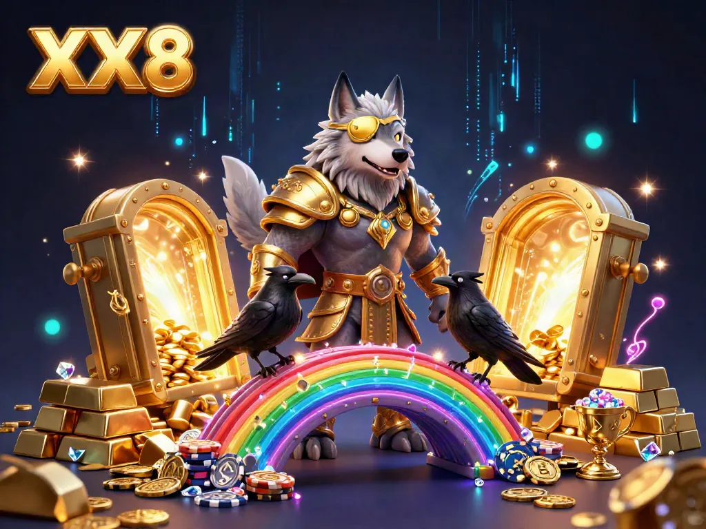 Experience thrilling gameplay with XX8 featuring vibrant Norse-inspired characters amidst a glimmering casino landscape.