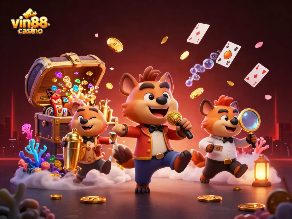 Experience casino excitement with vin88-casino in a vibrant comedy scene featuring lively hyenas.