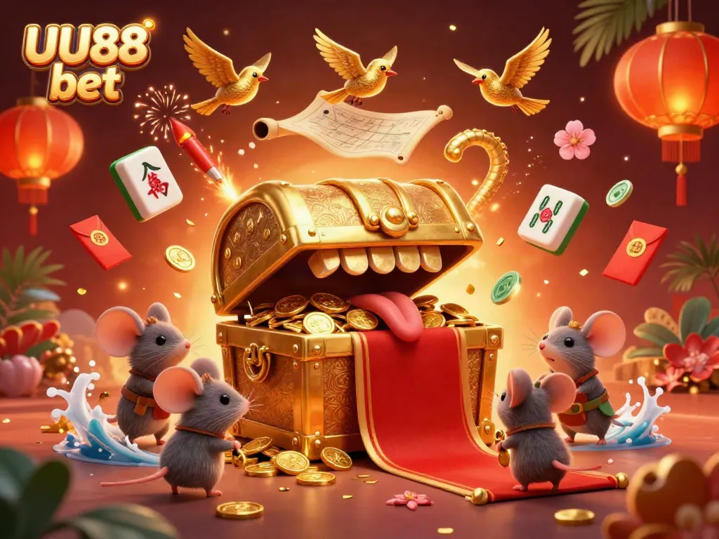 Join the fun at UU88 bet with exciting treasures and vibrant casino elements in a colorful digital scene.