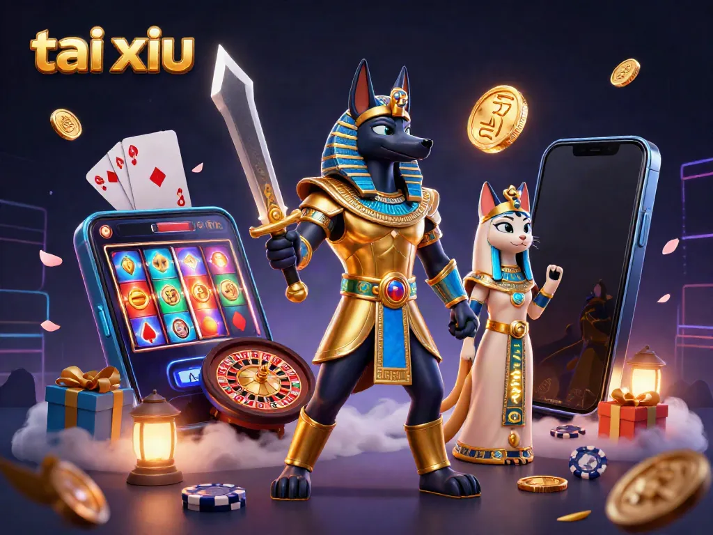 Experience the excitement of tai xiu with dynamic ancient Egyptian characters and vibrant casino elements.
