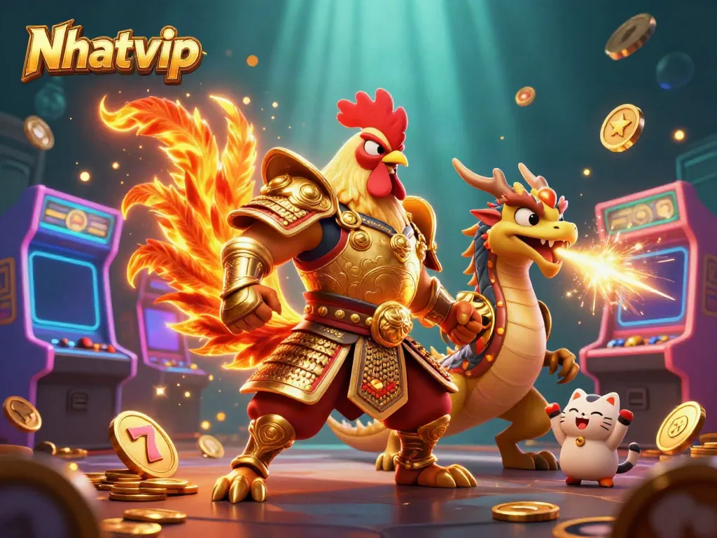 Nhatvip unleashes the excitement of gaming with vibrant characters and casino elements.