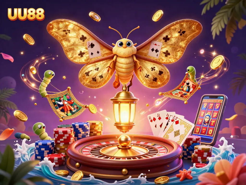 Experience thrilling gameplay at UU88's vibrant casino with dynamic card elements and golden treasures.