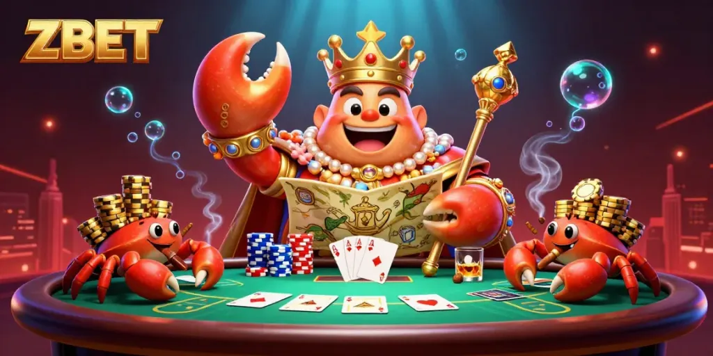 Win with ZBET at the poker table alongside colorful elements in a vibrant underwater world.