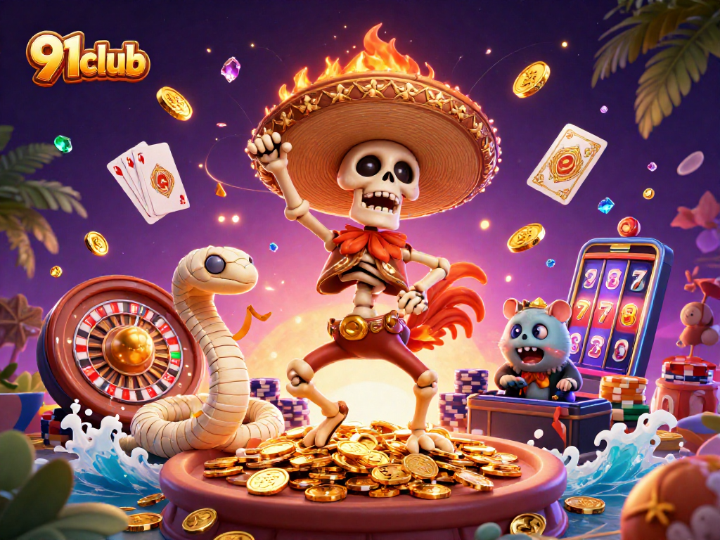 Engage with the vibrant 91club casino experience featuring colorfully animated characters and dynamic gaming elements.