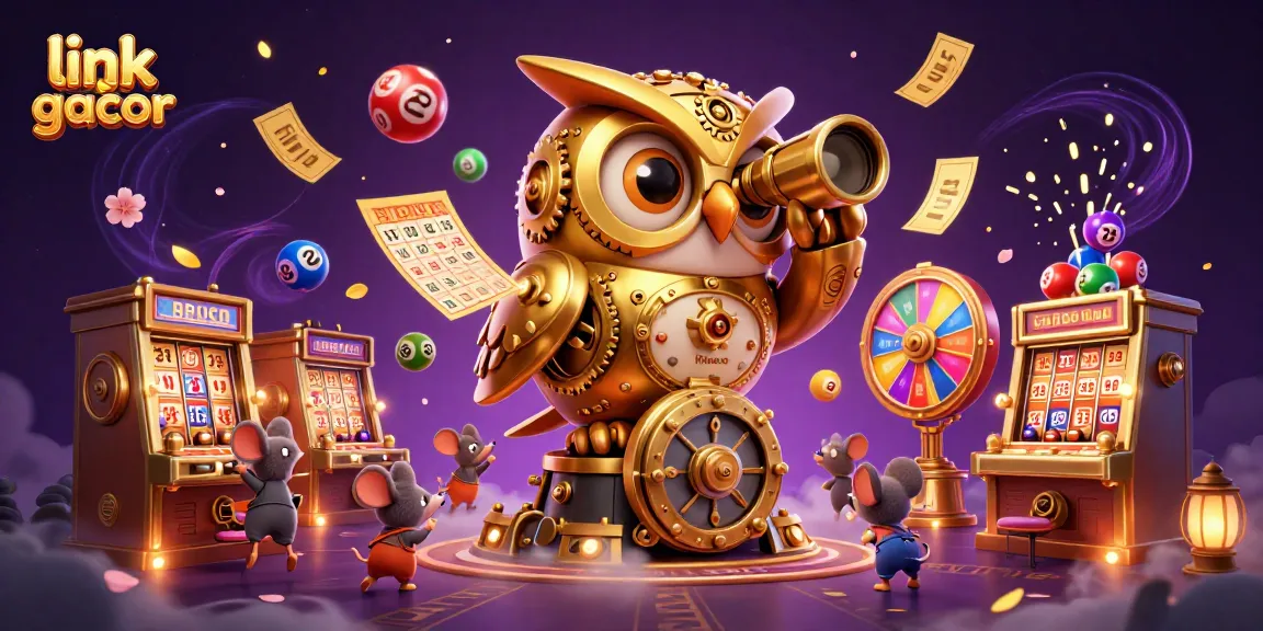 Engage with link slot gacor in a vibrant 3D casino scene filled with golden elements and animated characters.
