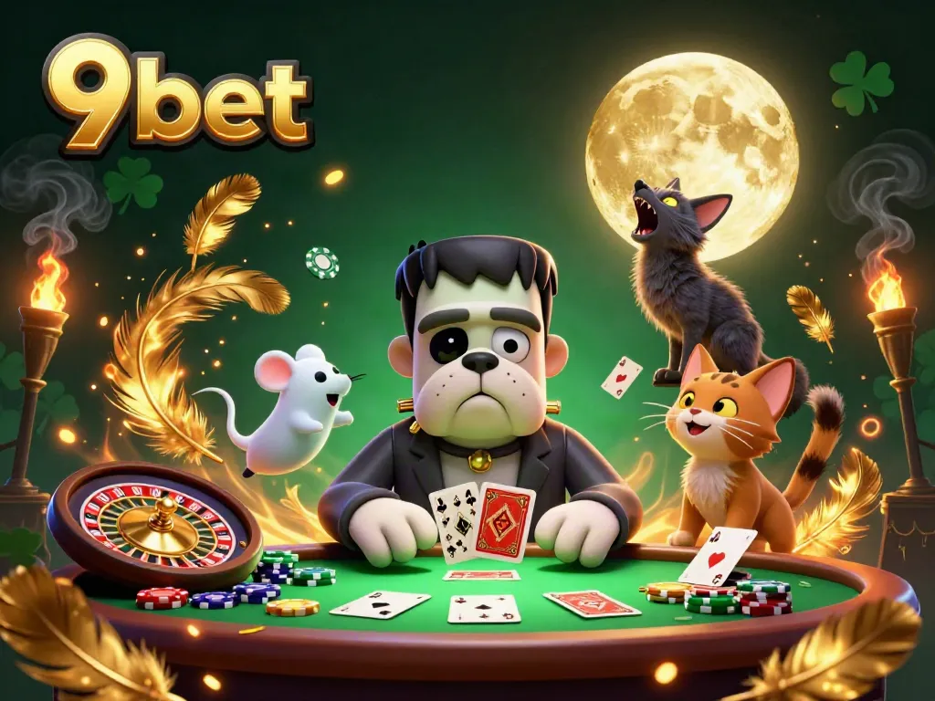 Join the fun at 9bet with an entertaining live casino scene featuring unique characters.