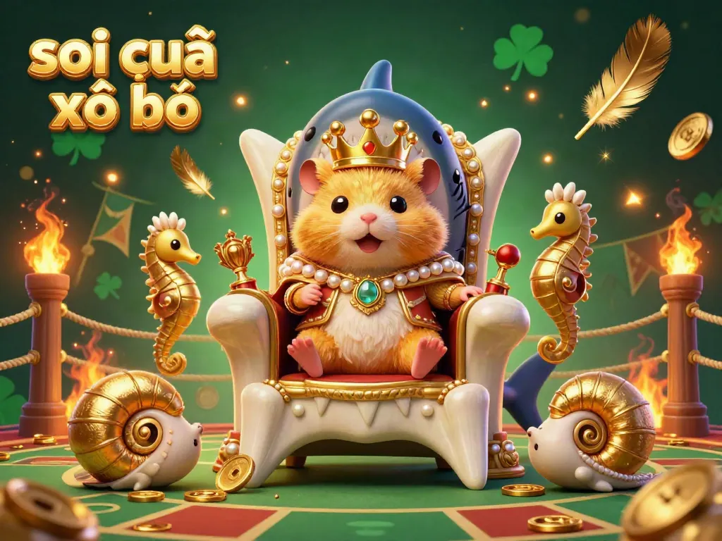 Engaging lottery-themed scene with a hamster king, so cáu xổ số and vibrant festive elements.