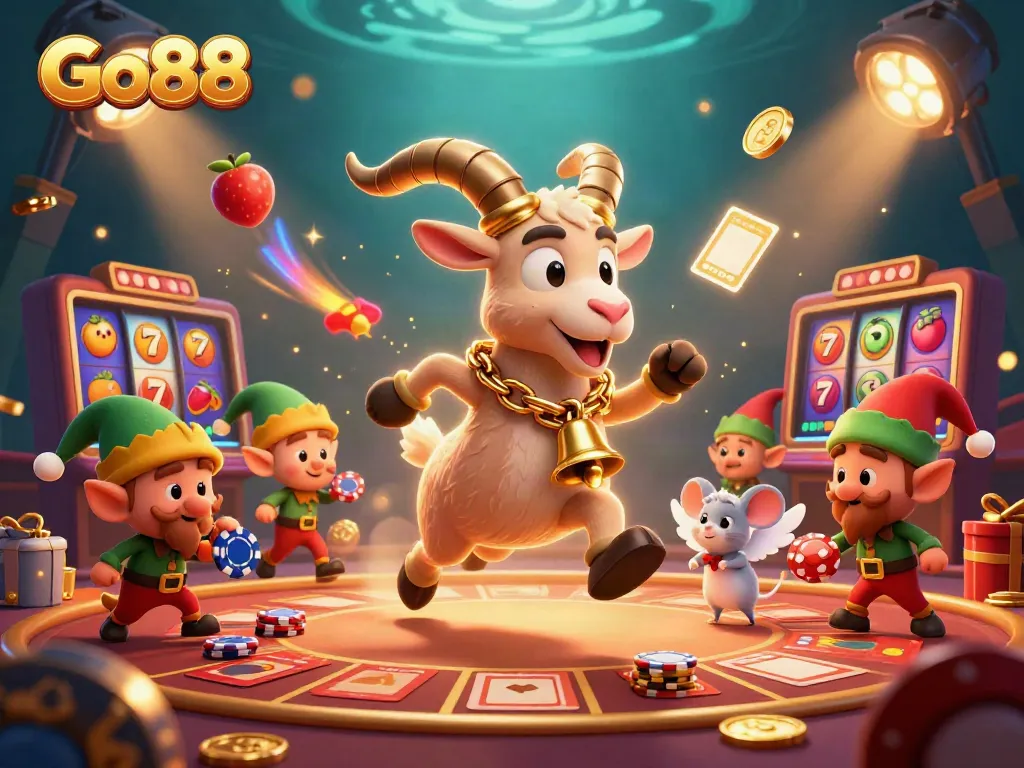 Engage in exciting gameplay at Go88 with an illustrative casino scene featuring characters and dynamic elements.