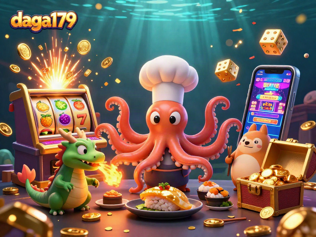 Experience the excitement of daga179 with a vibrant casino scene featuring unique characters and thrilling game elements.