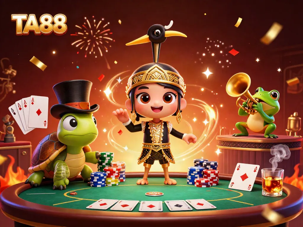 Experience exciting gaming with TA88, where vibrant casino characters engage in high-stakes poker action.