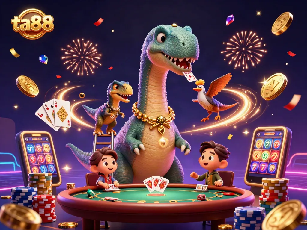 Experience thrilling gaming at ta88 with a brontosaurus dealer surrounded by casino splendor.