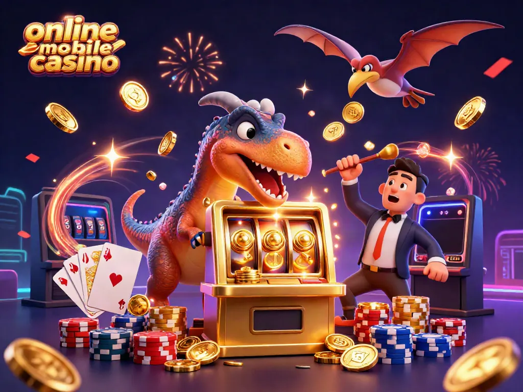 Experience the excitement of an online mobile casino with a dinosaur-themed slot adventure!