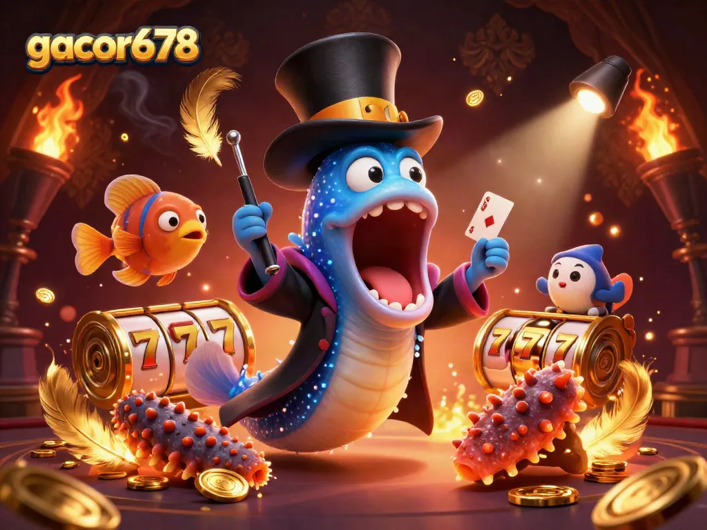 Engage with gacor678's vibrant casino art featuring magical sea creatures performing thrilling games.