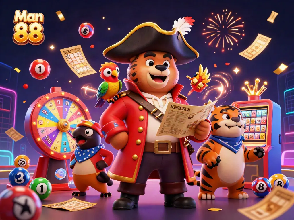 Engage with Man 88's dynamic gaming adventure featuring colorful elements and exciting casino atmosphere.