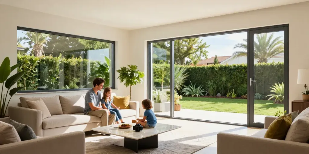 High-quality uPVC windows enhancing a cozy family living room atmosphere.