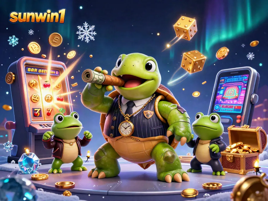 Engage in thrilling gameplay with sunwin1's lively casino illustration featuring jackpot elements and unique characters.