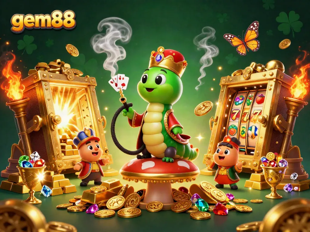 Gem88 captures the excitement of stacking wins at a vibrant casino themed scene.