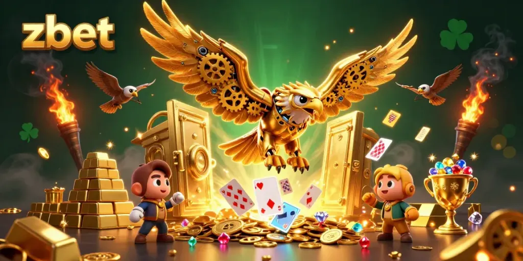Experience thrilling gaming moments with ZBET in this vibrant 3D illustration rich with casino elements.