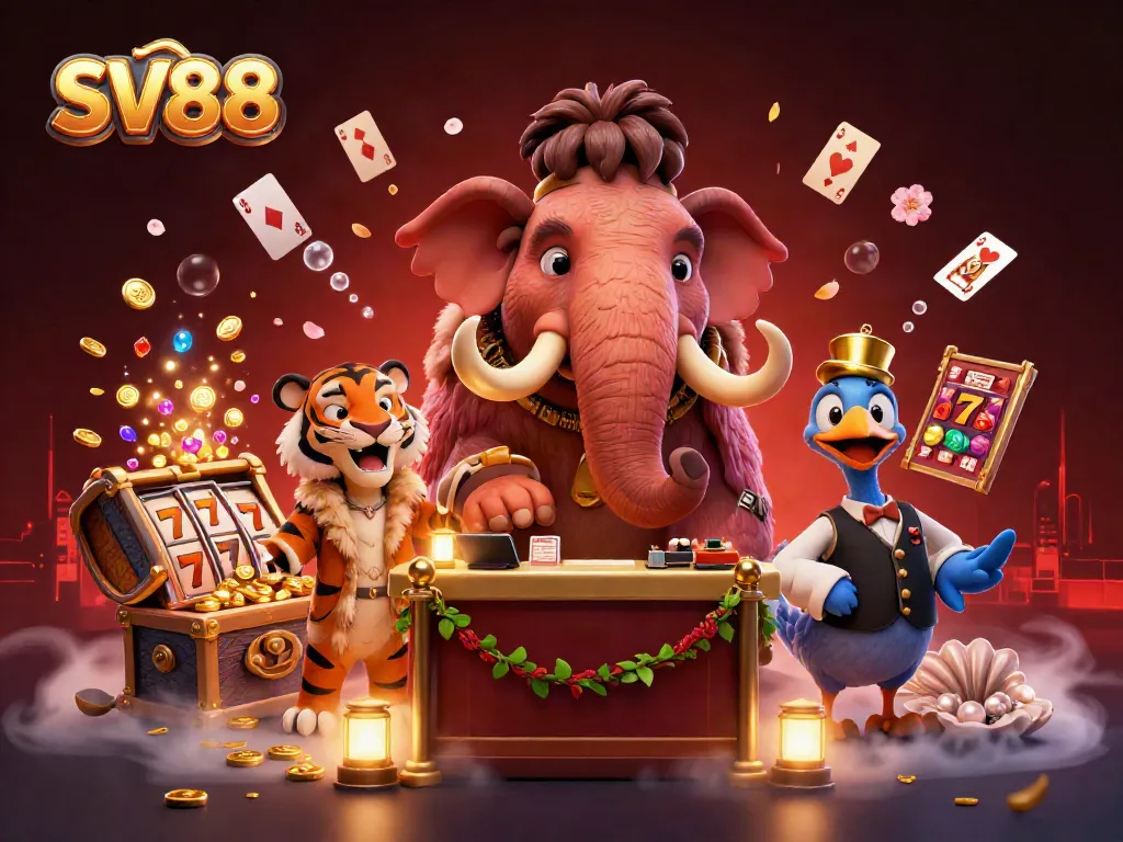 Experience the excitement of SV88 at the casino with dynamic characters and vibrant game elements.