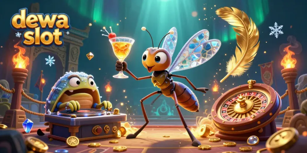 Engage in dewa slot gameplay featuring animated characters and casino-themed elements.