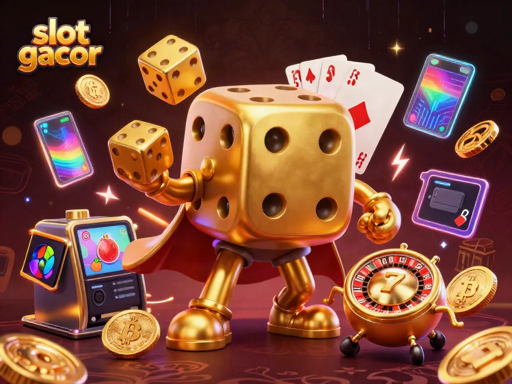 Experience the thrill of slot gacor with a vibrant 3D casino illustration featuring interactive game elements.