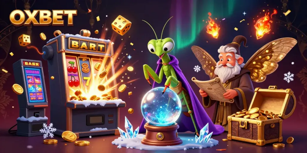 Experience the magical world of OXBET with vibrant casino elements and whimsical characters.